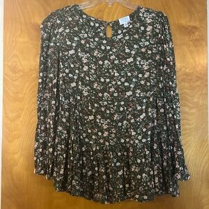 Time and Tru Floral Blouse in Green and Pink